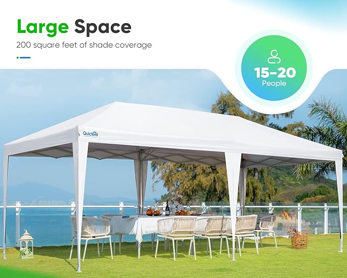 Quictent 10x20 FT Pop up Canopy Tent Without Sidewalls, Easy Setup and Wheeled Bag for Outdoor Event Party Commercial Camping Markets and Instant Shelter
