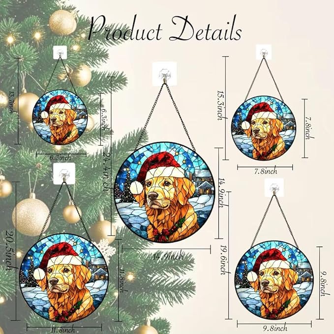 Stained Glass Window Hanging - Christmas Tree and Golden Retriever Suncatcher fof Garden Home Decor for Women Mon Grandma Friends