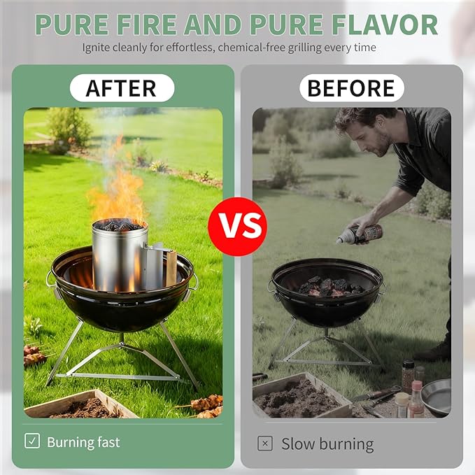 Charcoal Chimney Starter Compatible with Weber, Compact Chimney Starter for Grill, Rapid Fire Charcoal Lighter, with Heatproof Wooden Handle, BBQ Grill Tools for Outdoor Grilling and Camping