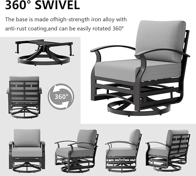 Patio Furniture Set 10 Seats Aluminum Armrest Sofa, Modern Outdoor Living Room Set with 55000 BTU Propane Aluminum Fireplace, Outdoor Rotary Joystick with Thick Cushion - Grey