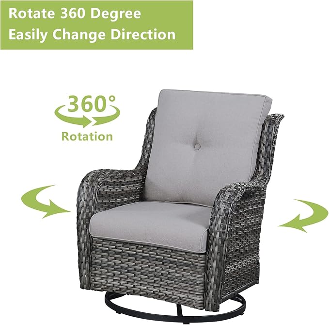 Rilyson 6 Piece Outdoor Patio Furniture Set - Rattan Wicker Patio Conversation Sets with 2 Swivel Rocker Chairs,2 Ottomans,1 Loveseat and 1 Coffee Table for Outside Porch Deck Yard(Mixed Grey/Grey)