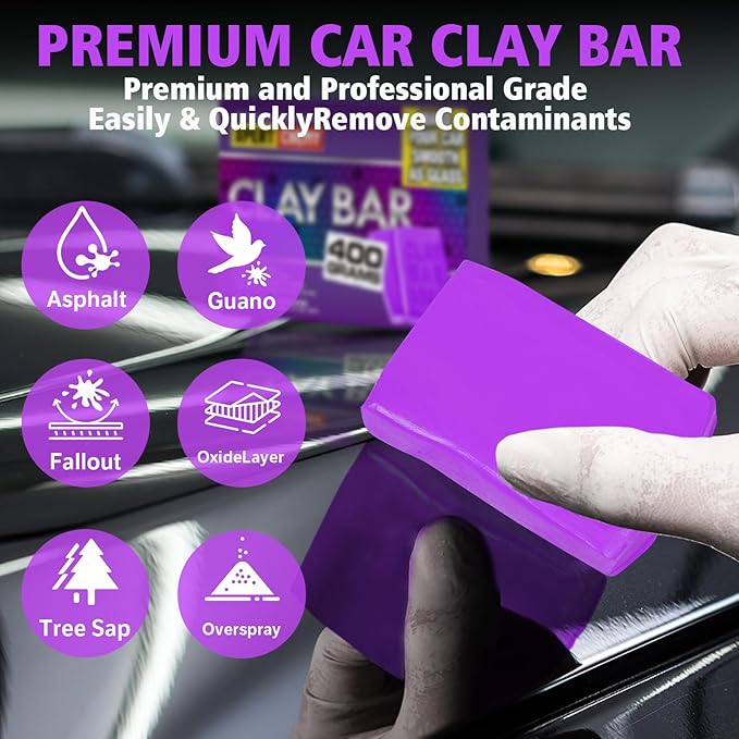 Car Clay Bar 4 Pack 400g(4x100g), Auto Detailing Premium Grade No Scratch Magic Clay Bars Cleaner Kit with Washing and Adsorption Capacity for Car Auto SUV, RV, Truck, Purple