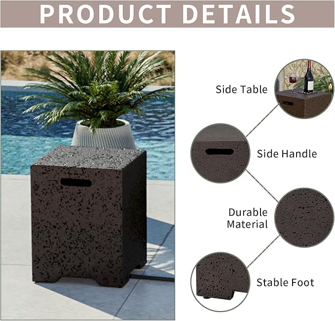 COSIEST Outdoor Hideaway Tank Table for Gas Fire Pits, Hides Standard 20lb 16-inch Propane Tank Cover w Side Handles (Rusty Red)