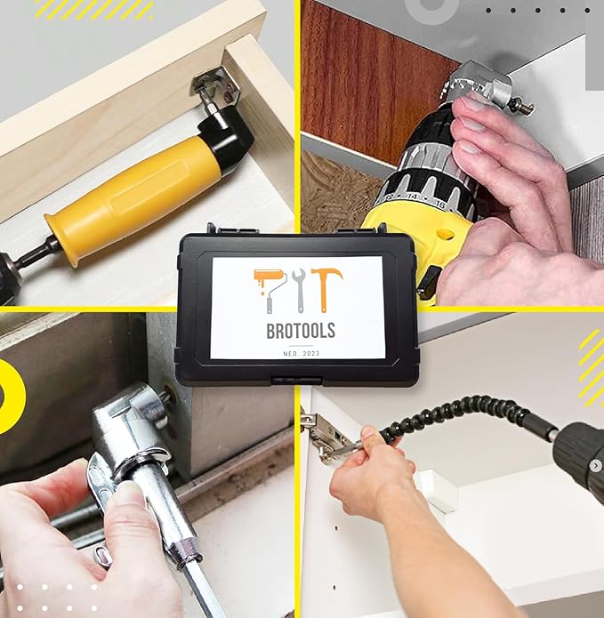 Right Angle Drill Attachment set with Flexible Drill Bit Extension and Transport Box - Drill Attachments with 90 Degree Drill Attachment and Right Angle Screwdriver - Extension
