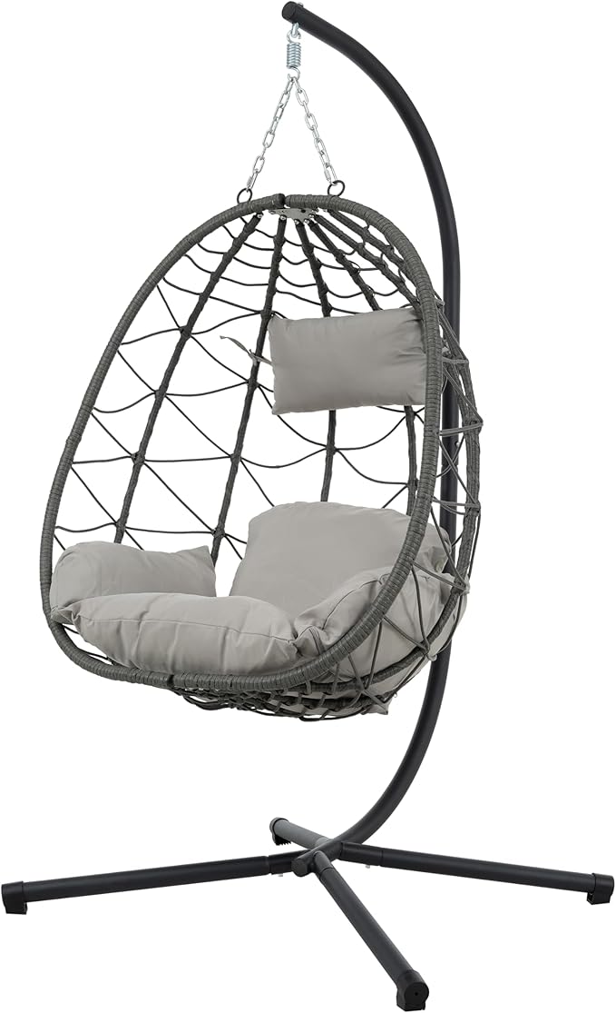Indoor Outdoor Egg Chair with Stand Wicker Hanging Swing for Patio Bedroom Living Room Balcony Lightweight and Portable Design