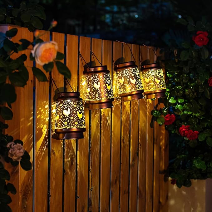 2 Pack Solar Chicken Lanterns Outdoor Waterproof Hanging Lights for Garden Decor, Yard, Patio, Lawn, Tabletop, Pathway, Landscape - Metal Decorative LED Gifts for Women Men