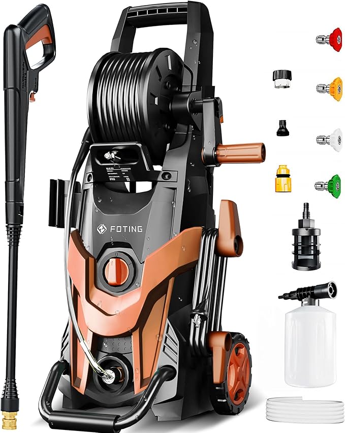 2025Upgraded Pressure Washer 4500PSI with 4 Quick Connect Nozzles,Inlet Hose & Filter, Foam Cannon for Cars/Fences/Driveways/Patios/Home Cleaning,Red