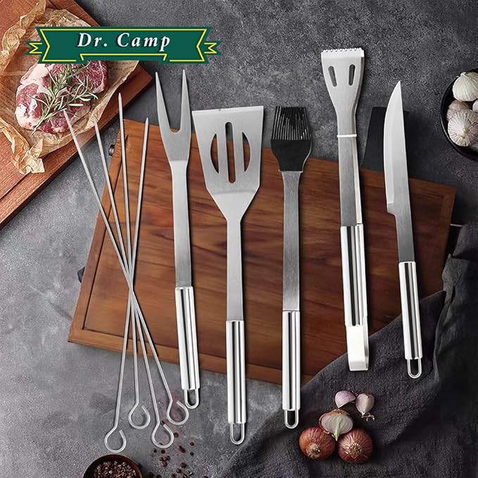 Dr. Camp 9 PCS Grilling Accessories, Grill Set Tools, Stainless Steel Material, BBQ Tool Set