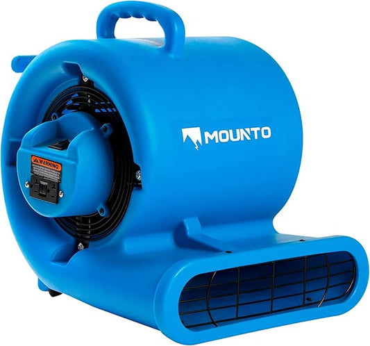 MOUNTO 1/3 HP 2000 CFM Air Mover for Water Damage Restoration – Heavy-Duty Carpet Dryer & Floor Blower Fan with 3 Speeds, Dual GFCI Outlets & 25ft Power Cord