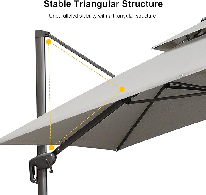 PURPLE LEAF 11 FT Cantilever Umbrella Outdoor Patio Umbrella Large Offset Square Umbrella Windproof Heavy Duty Hanging Outside Umbrellas for Patio, Pebble Grey