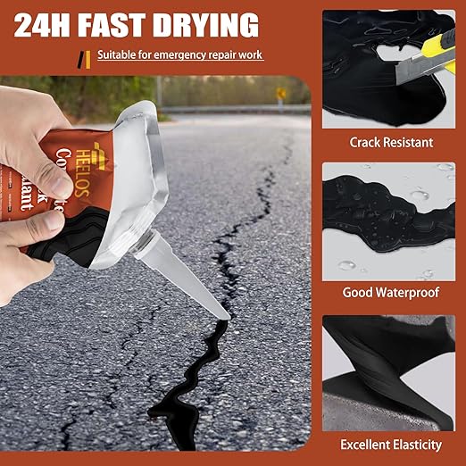 Asphalt Crack Filler,High Elasticity Driveway Crack Filler, Self Leveling Waterproof Repair Sealant for Driveway, Walkway, Road, Blacktop Concrete Joint, Indoor & Outdoor - Black,2Pack