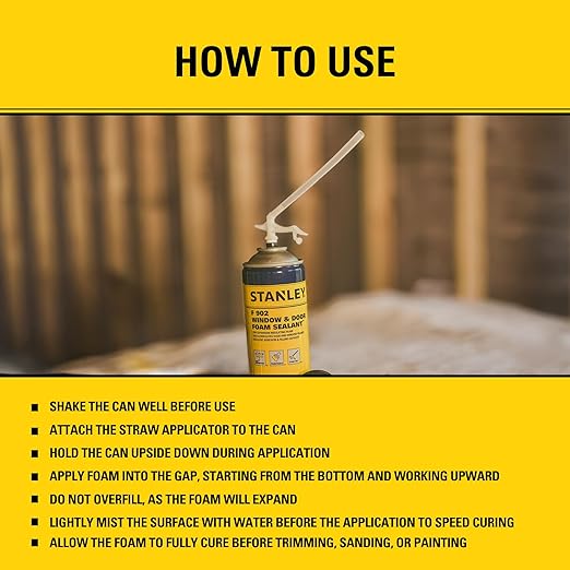 Stanley F902 Window & Door Foam Sealant (12x12 Oz.) – Low Expansion Polyurethane Insulating Spray Foam | Gaps and Cracks Filler for Window & Door Frames, Waterproof Sealant with Straw | 12 Oz. 12 Pack