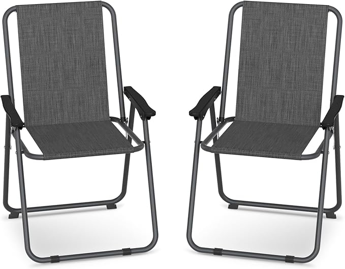 UDPATIO Patio Folding Chairs Set of 2, Lightweight Portable Patio Chair with Sturdy Steel Frame and Weather-Resistant Textilene Fabric, Black