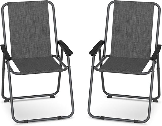 UDPATIO Patio Folding Chairs Set of 2, Lightweight Portable Patio Chair with Sturdy Steel Frame and Weather-Resistant Textilene Fabric, Black