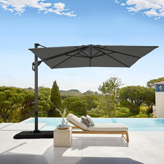 GREEN PARTY 10x10 ft Cantilever Patio Umbrella, Rectangle Offset Outdoor Umbrellas with 360° Rotation, 5-Year-Non-Fading Hanging Pool Umbrella for Garden Deck Poolside - Grey