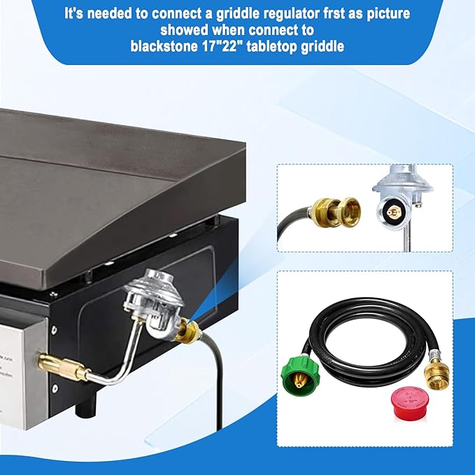 6 FT Propane Adapter Hose for Weber Travelev Grill, for Weber Q Series,for Coleman Stoves,for Blackstone 17" 22" Tabletop Griddle,for Char-Broil Portable Grills-Converts 1 lb to 20 lb Cylinders.