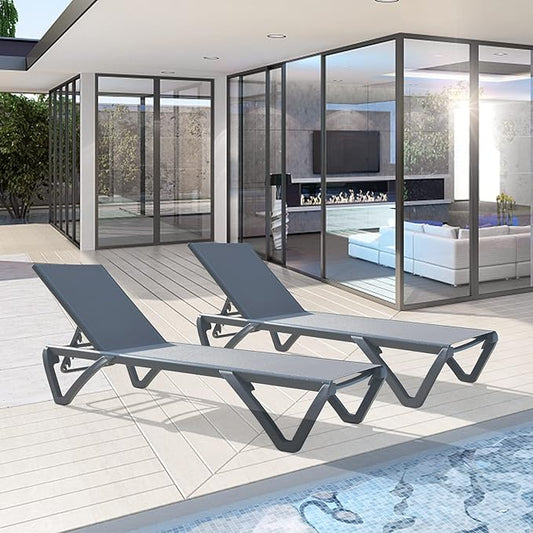 Domi Patio Chaise Lounge Outdoor Aluminum Polypropylene Chair with Adjustable Backrest, Poolside Sunbathing Chair for Beach,Yard,Balcony
