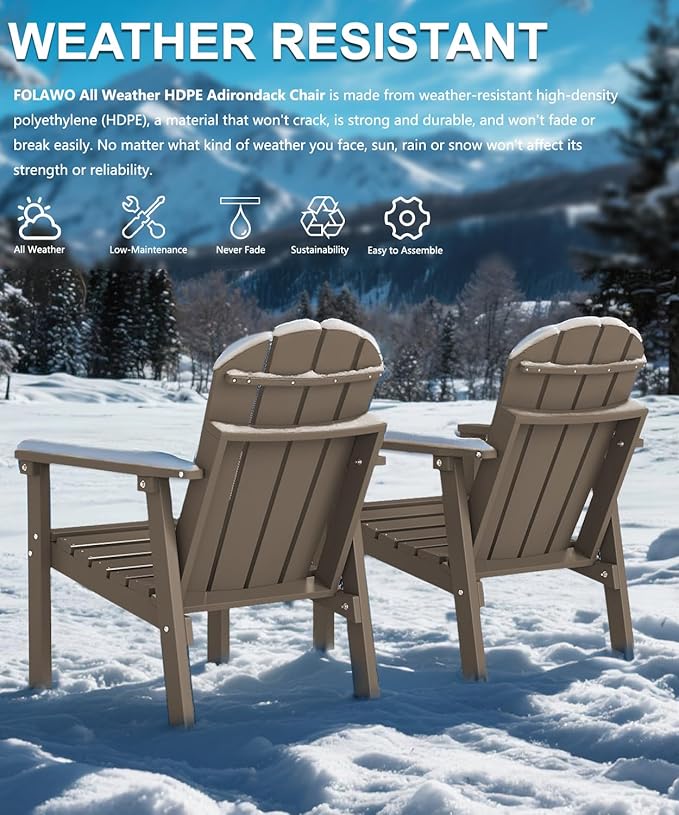 Adirondack Chair, All Weather HDPE Fire Pit Chairs, Oversized Plastic Adirondack Chair for Outdoor, Balcony, Deck, Backyard, Patio, Garden, Poolside, Lawn Brown