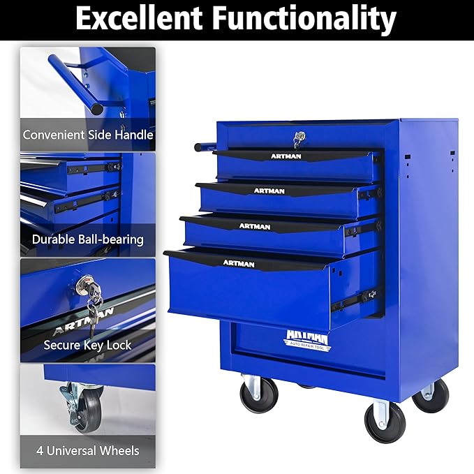 5 Drawers Tool Cart on Wheels, Multifunctional Rolling Tool Box, Drawers Rolling Trolley Organizer Tools Storage Chest for Warehouse,Garage,Workshop,Repair Shop (5 Drawers-30.5" H)