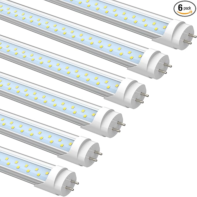 JESLED 4FT T8 LED Type A+B Tube Light Bulbs, 24W 5000K 3200LM, Plug and Play or Ballast Bypass, 4 Foot T12 LED Replacement for Flourescent Tubes, Dual-end Power, Clear, Warehouse Shop Lights (6-Pack)