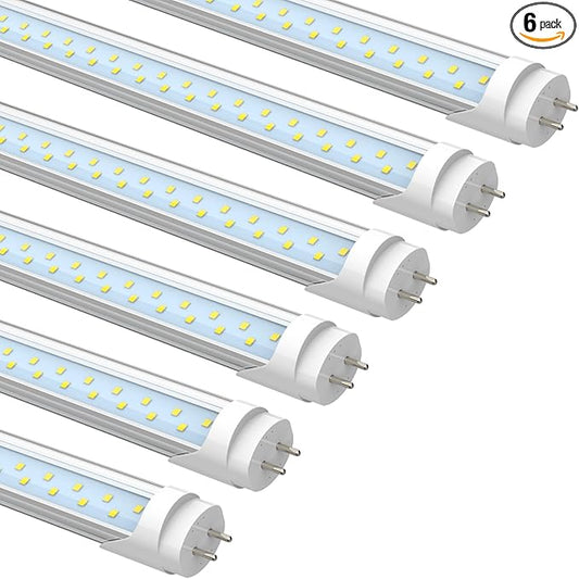 JESLED 4FT T8 LED Type A+B Tube Light Bulbs, 24W 5000K 3200LM, Plug and Play or Ballast Bypass, 4 Foot T12 LED Replacement for Flourescent Tubes, Dual-end Power, Clear, Warehouse Shop Lights (6-Pack)