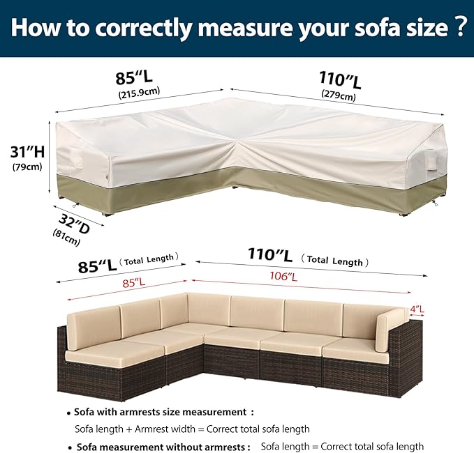 Outdoor Sectional Cover-L-Shaped Sofa Patio Furniture Covers Waterproof Rip-Stop Anti-UV 600D Heavy Duty Outdoor Couch Cover with 3 Air Vent, 85''L （110''L）32''D 31''H, Light Green