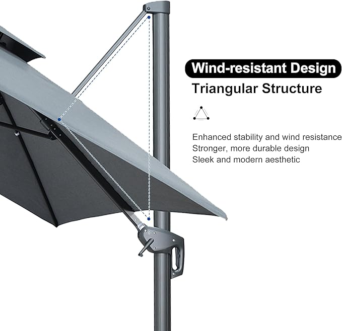 PURPLE LEAF 10' X 13' Double Top Cantilever Patio Umbrella Deluxe Large Outdoor Umbrella Rectangle Offset Umbrella with Fade Resistance for Garden Deck Pool Patio, Mist Grey