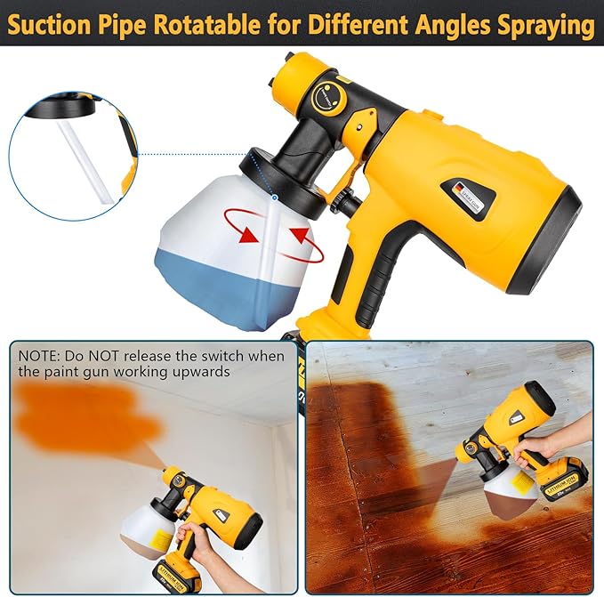 Cordless Paint Sprayer Compatible with DeWalt 20V MAX Battery 1000ml Capacity HVLP Spray Paint Gun 3 Patterns and 4 Nozzles for Wall Fence Furniture House Painting(Battery Not Included)