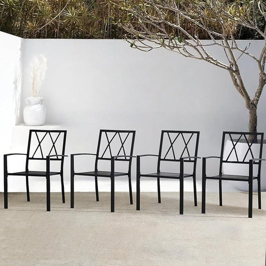 Outdoor Dining Chairs Set of 4, Mteal Frame Stackable Patio Dining Chairs with Armrest, Wrought Iron Patio Bistro Chairs for Lawn, Backyard, Garden, Porch
