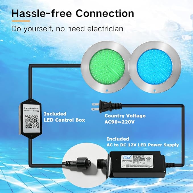 Pool Lights for Inground Pool, LED Multicolor Inground Pools RGB Stainless Steel Underwater Light for Wet Niche, APP Control & Remote Control, Easy Install (10''-RGB-60W, 100FT)