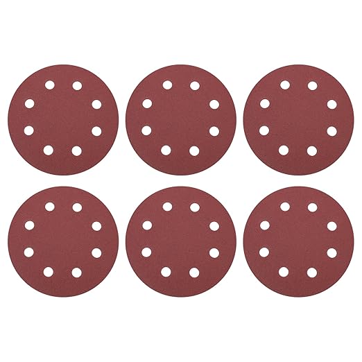 HARFINGTON 10 Pcs 7 Inch Sanding Discs, 120 Grit Hook and Loop Sandpaper, 8-Hole Aluminum Oxide Orbital Sander Sandpaper for Woodworking Automotive Metal Polishing, Red