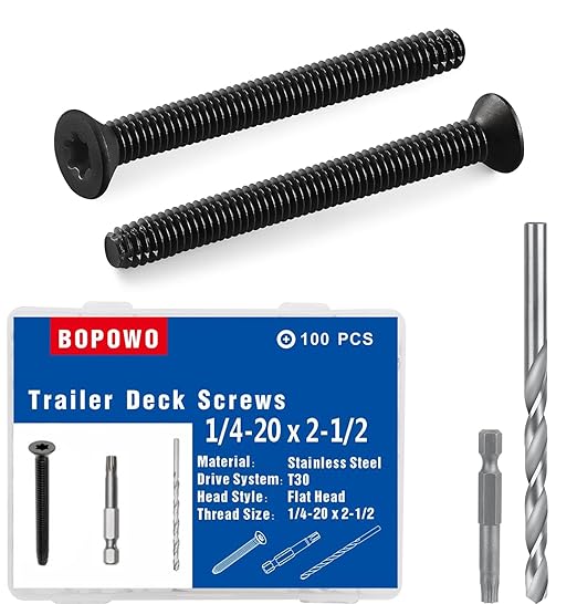 1/4-20 x 2 1/2 Flat Head Floorboard Thread Cutting Screws, Type F, (Star - Six Lobe - Torx Drive), Black Phosphate Finish, Countersunk, T-30 Drive and 7/32 Drill bit