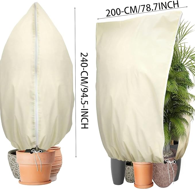 2-Piece Set of Tree Covers for Winter, 7.87 x 98.4 Inch Plant Frost Protection Covers, with Zipper and Drawstring Outdoor Winterizing Plant Blankets.