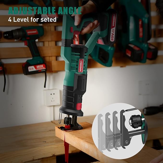 HYCHIKA Reciprocating Saw, 30W LED Work Light, 6.7A Jig Saw, Laser class: II, 3-Tool Power Tool Combo Kit