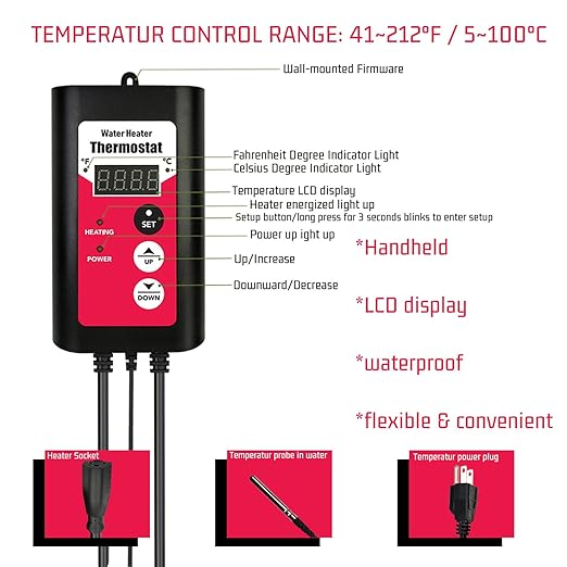 1500W Immersion Electric Submersible Water Heater with Temp Control & GFCI – Portable Heater for Inflatable Pool, Swimming Pool, Above-Ground Pool, spa, Hot Tub Baptistry & baptismal Pool
