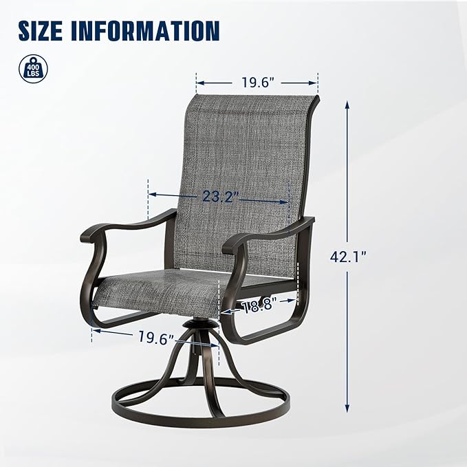 UDPATIO Patio Swivel Dining Chairs Set of 8, Outdoor Swivel Chairs Patio High Back with All Weather Textilene Metal Rocking Frame for Lawn Garden Backyard, Dark Gray