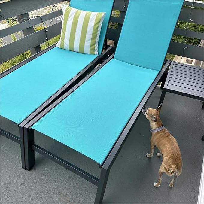 PURPLE LEAF Outdoor Patio Chaise Lounge Set 2 Pieces Pool Lounge Sunbathing Chairs with Wheels Chair for Yard (2 Turquoise Blue Lounges W/Side Table)
