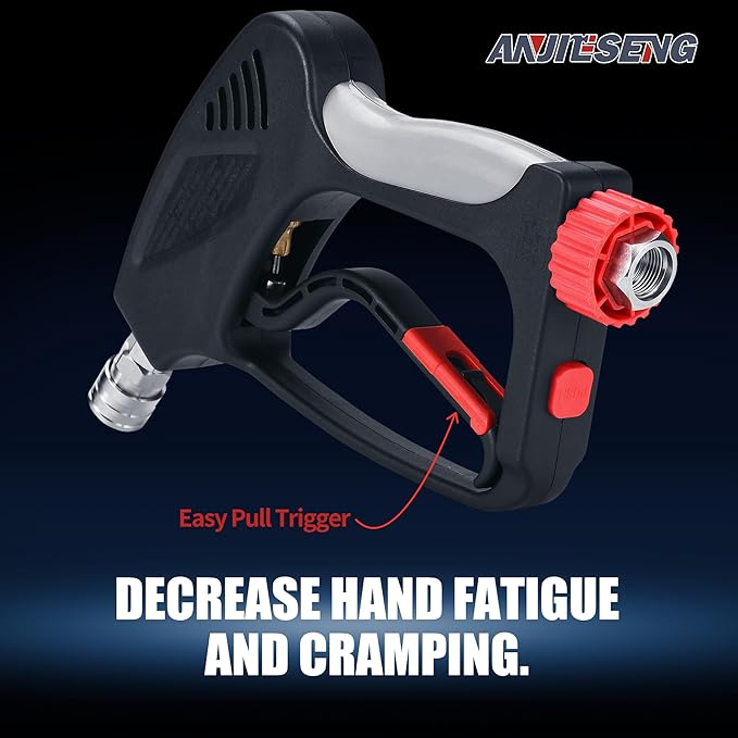 Short Pressure Washer Gun with 360 Swivel - 5000 PSI / 10.5 GPM High Pressure Water Handle with 3/8" Male Plug and 1/4" Quick Connector Coupler - Ideal Power Car Wash Foam Gun (New)