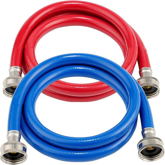 10 FT Rubber Washing Machine Hoses, Red and Blue Washer Hoses,Burst Proof Hot & Cold Water Connection Inlet Washer Supply Lines Universal for All Standard Wash Machines