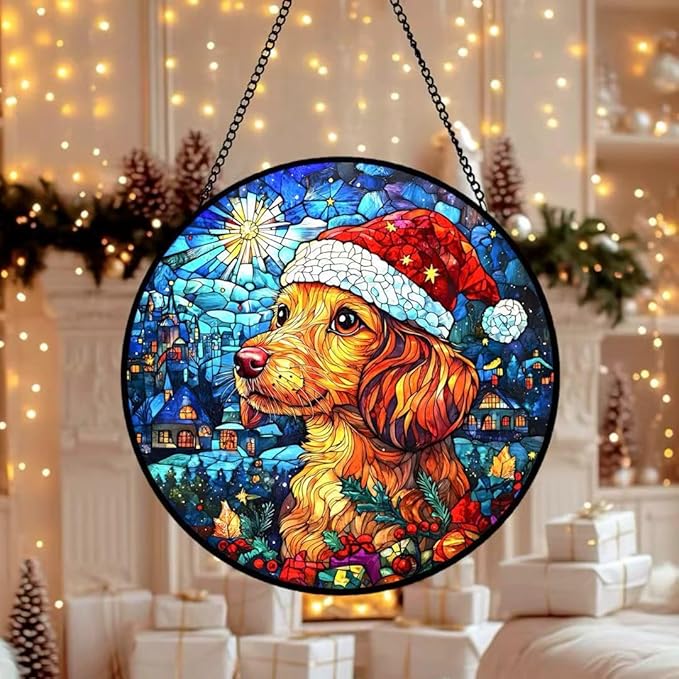 Stained Glass Window Hanging - Christmas Eve in Rural America Suncatcher fof Garden Home Decor for Women Mon Grandma Friends