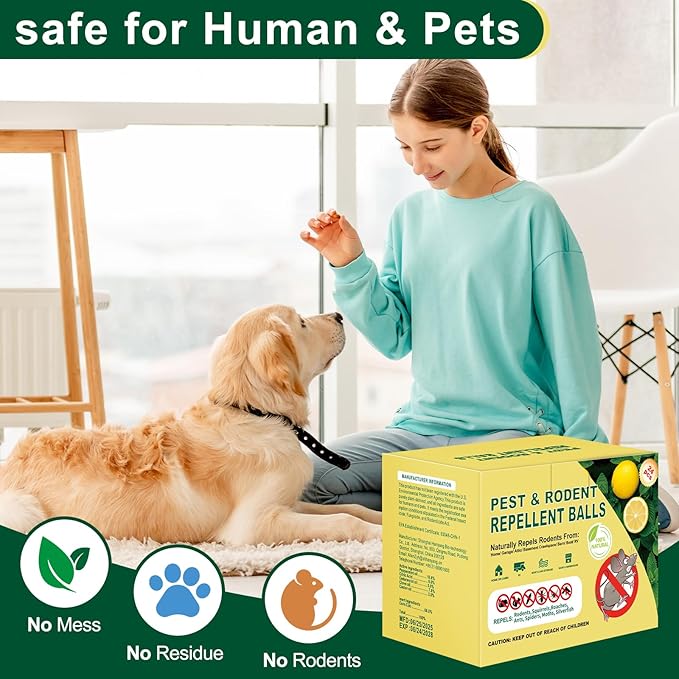 【𝐇𝐢𝐠𝐡𝐥𝐲 𝐄𝐟𝐟𝐞𝐜𝐭𝐢𝐯𝐞】 Mouse Repellent Repellent,Peppermint Lemon Oil Balls for Rats Mice Deterrent with Natural Peppermint Oil Long-Lasting Indoor & Outdoor Use-24 Pcs