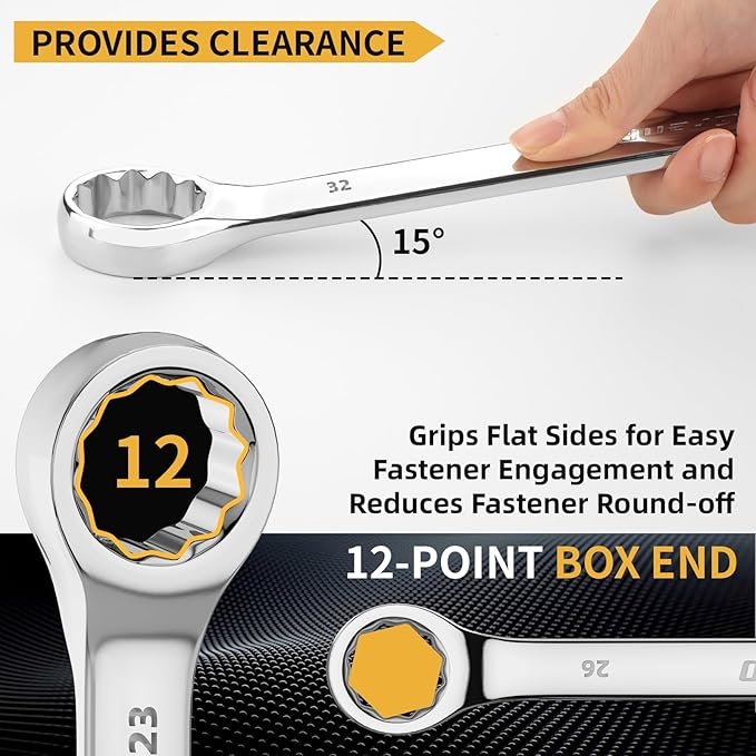 Metric Wrench Set, Large Wrench Set Metric and Standard, 7PC 23mm, 24mm, 26mm, 27mm, 30mm, 32mm Long Open End Wrench Tool Roll Up Pouch with Gauge, Combination Wrenches Sets with Color Ring