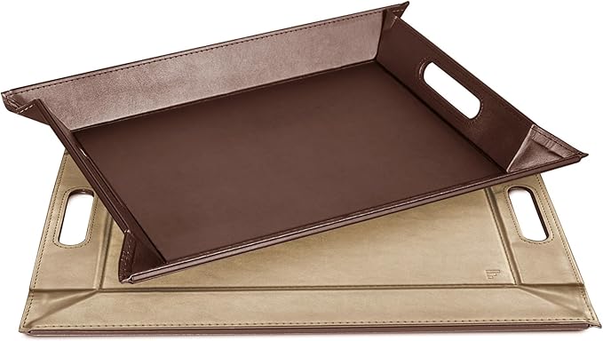 PLACEsMAT 2-in-1 Faux Leather Placemat & Serving Tray | Reversible Design, Lays Flat & Easy to Clean | Ottoman Food Tray, Perfect Housewarming Gift, 18” x 14” (Champagne & Bronze, Single)