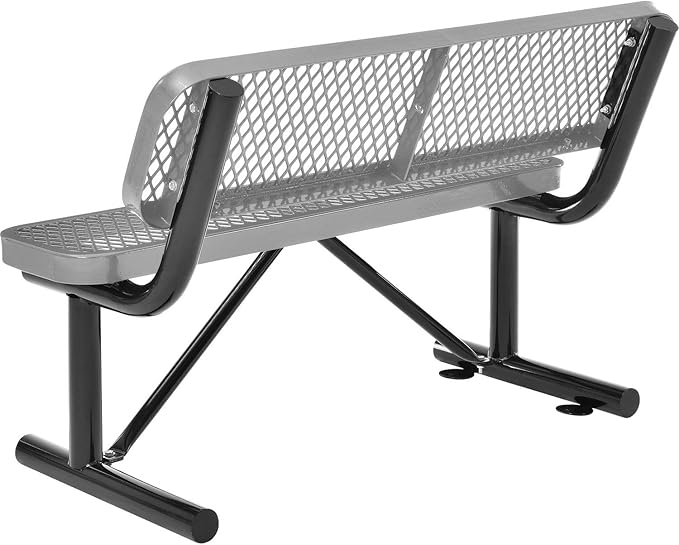 Global Industrial 4'L Heavy Duty Expanded Metal Mesh Bench with Backrest with Steel Frame, Portable Outdoor Bench, 1000 lbs Capacity, Gray, 48" L x 24" W x 33" H