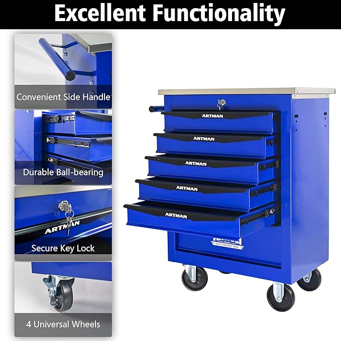 6 Drawers Tool Cart on Wheels, Multifunctional Rolling Tool Box, Drawers Rolling Trolley Organizer Tool Storage Chest for Garage,Workshop,DIY Multiple Interconnectable(4 Drawers-30.5" H)