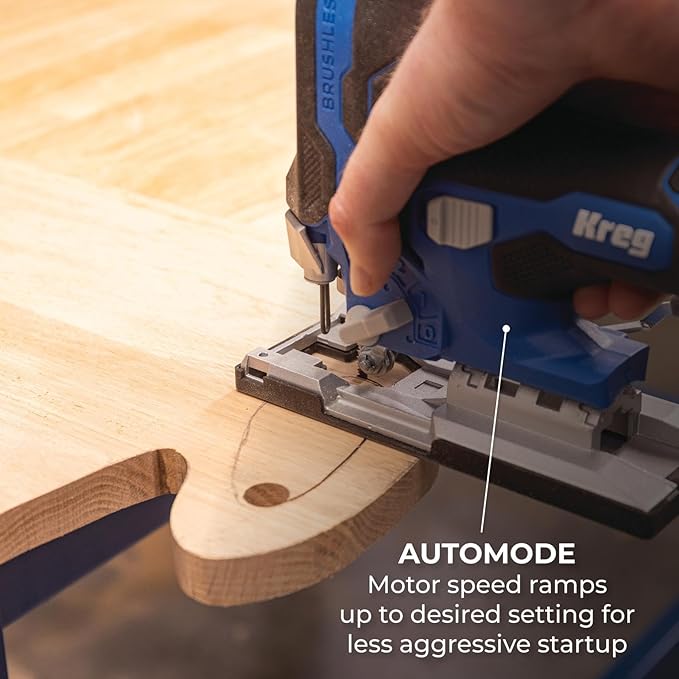 Kreg 20V Ionic Drive Barrel Grip Jigsaw - Cordless, Compact & Ergonomic - Precision Cutting - 20V Variable Speed - LED Lights & Built-In Blower - Bare Tool - KPTJS100A