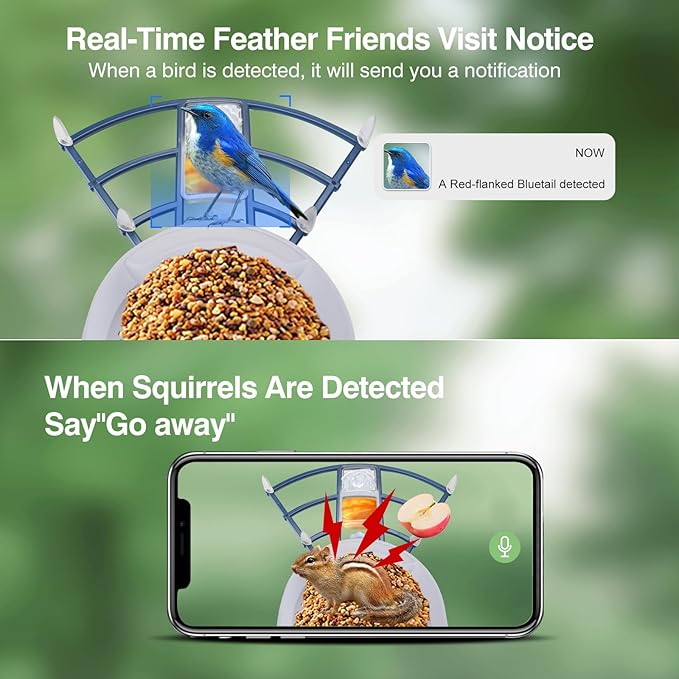 Smart Bird Feeder with Camera,AI Identify Bird Species,Auto Record 2K Video in Backyard Garden,Live View,Solar Powered Charging,Ideal Gifts for Family and Lovers (Dark Blue)