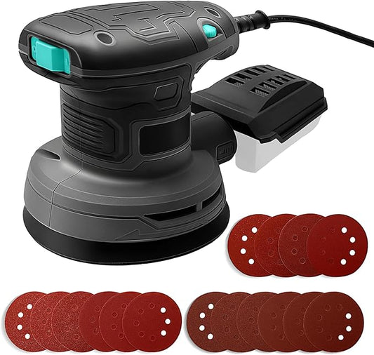 5-Inch Random Orbital Sander, 3Amp Electric Palm Sander with 6-Speed Control, Dust Collector & 16 Sandpapers for Woodworking, Sanding and Polishing Wood/Metal Surfaces