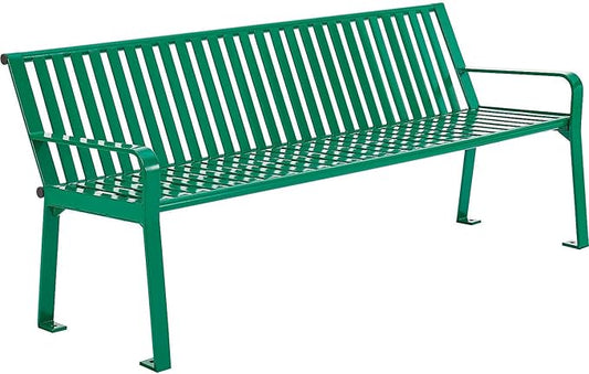 Global Industrial 4 ft. Outdoor Park Bench with Back, Vertical Steel Slat Construction, 600 lbs Capacity, Green, Unassembled, Heavy Duty Commercial Bench