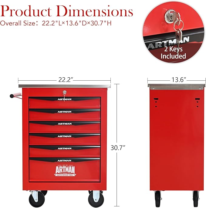 6 Drawers Rolling Tool Box on Wheels, Multifunctional Tool Cart, Drawers Rolling Trolley Organizer Tool Storage Chest for Garage,Workshop,DIY Multiple Interconnectable(4 Drawers-30.5" H)